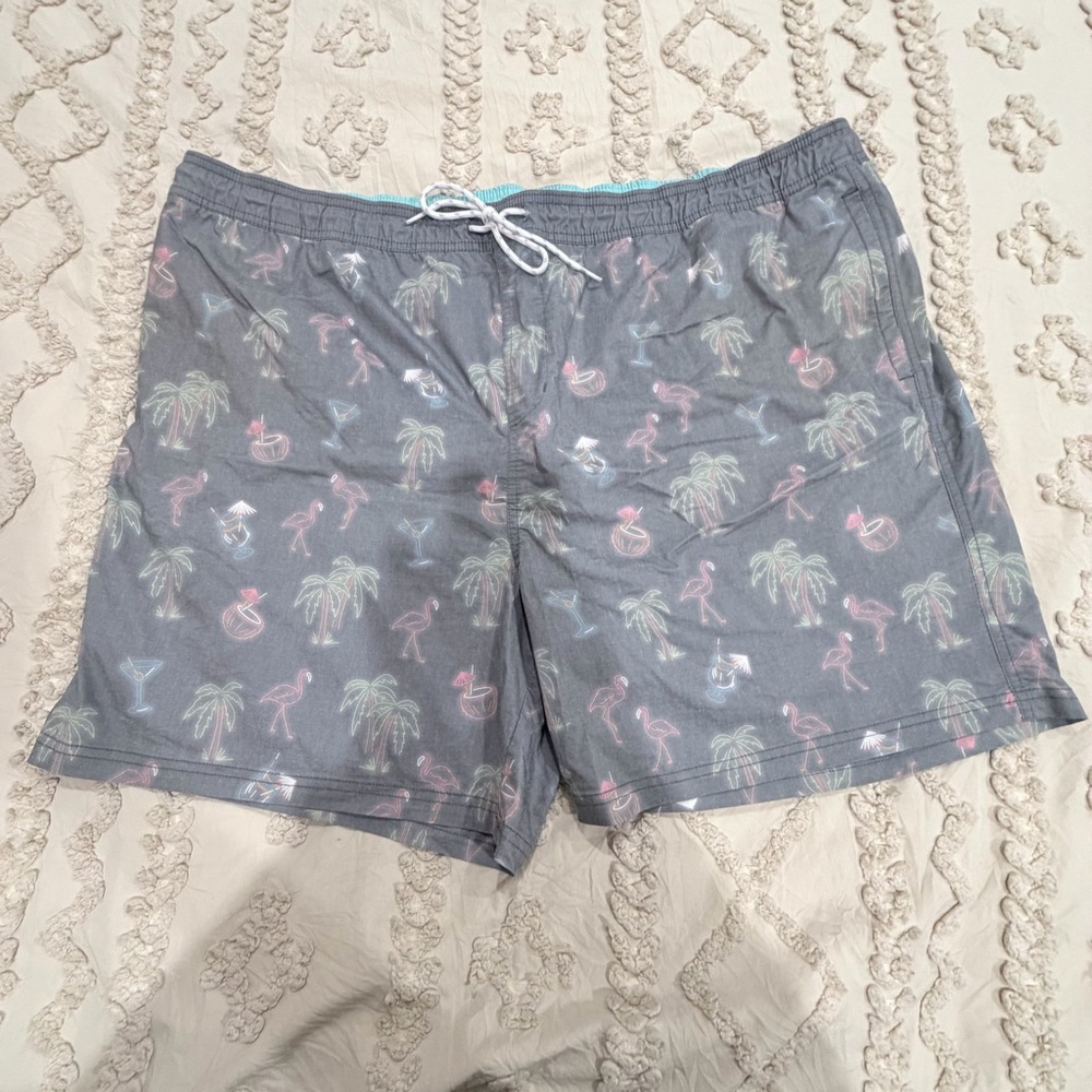 Goodfellow & Co Gray Swim Trunks with Pastel Flamingo & Palm Print